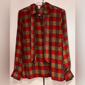 Schroder Separates button down shirt with matching scarf  around collar.